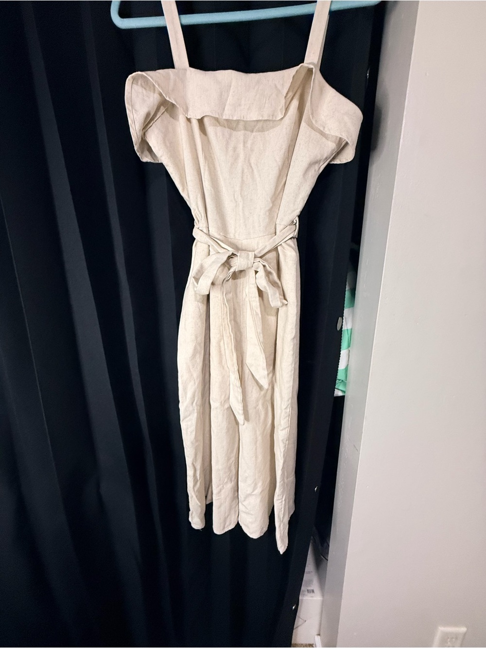 She + Sky Cream Off-Shoulder Romper/Jumpsuit with Tie Waist